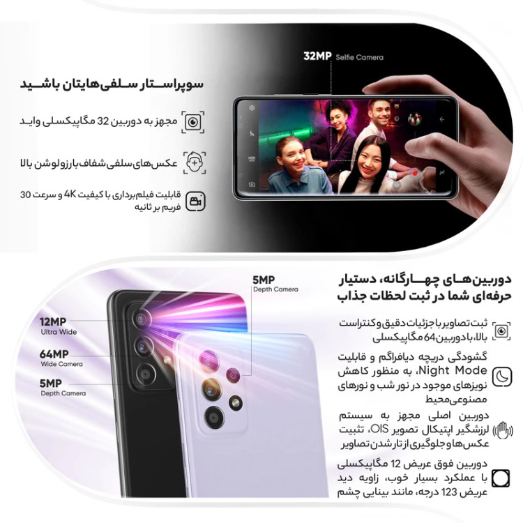 گوشی موبایل سامسونگ مدل Galaxy A52s 5G SM-A528B/DS دو سیمکارت ظرفیت 256 گیگابایت و رم 8 گیگابایت استوک / در حد نو